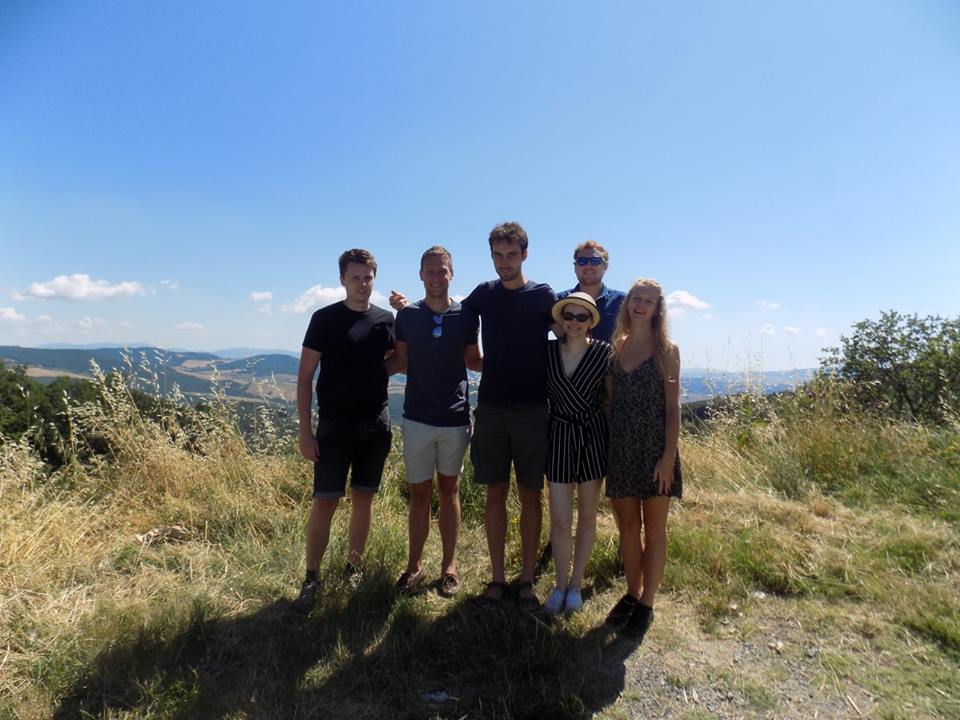 group of friends in mountains